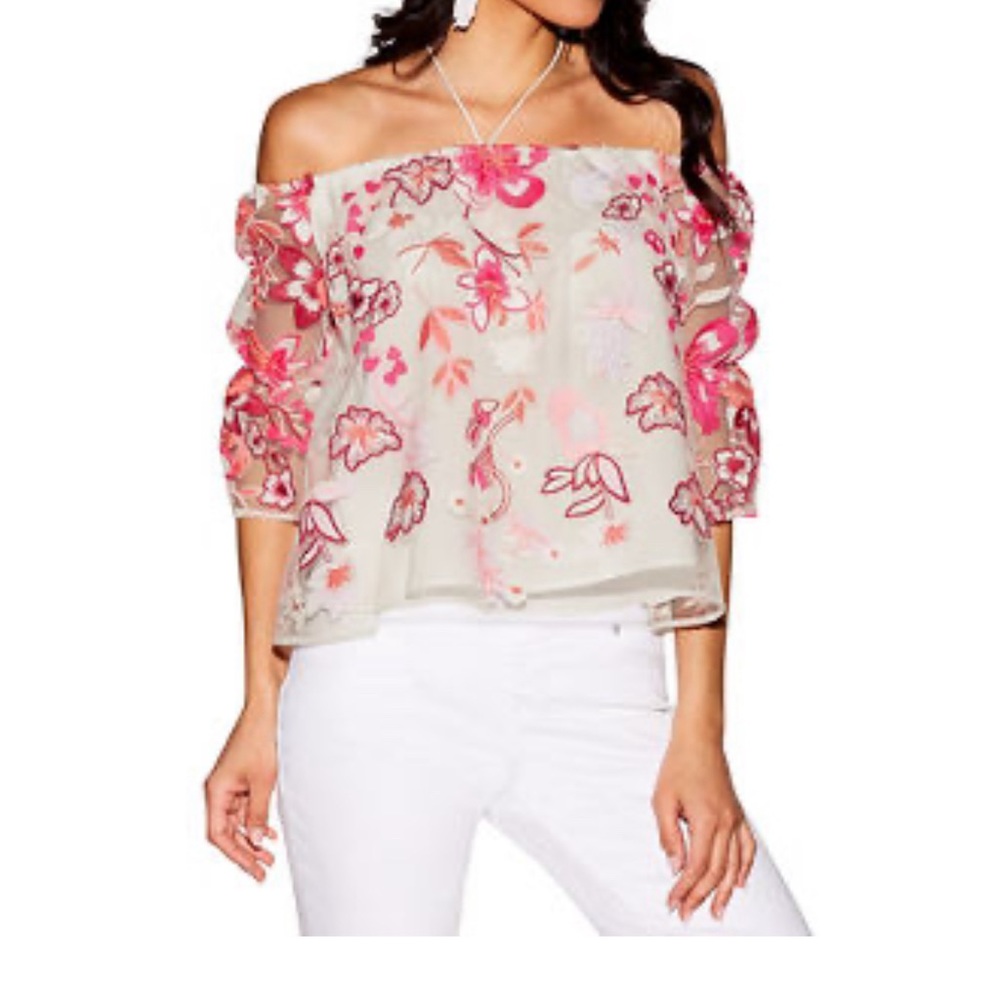 Off shoulder top with floral embroidery